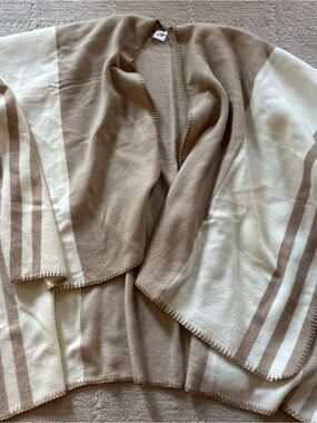 Panache Striped Open-Front Poncho in Cream and Tan